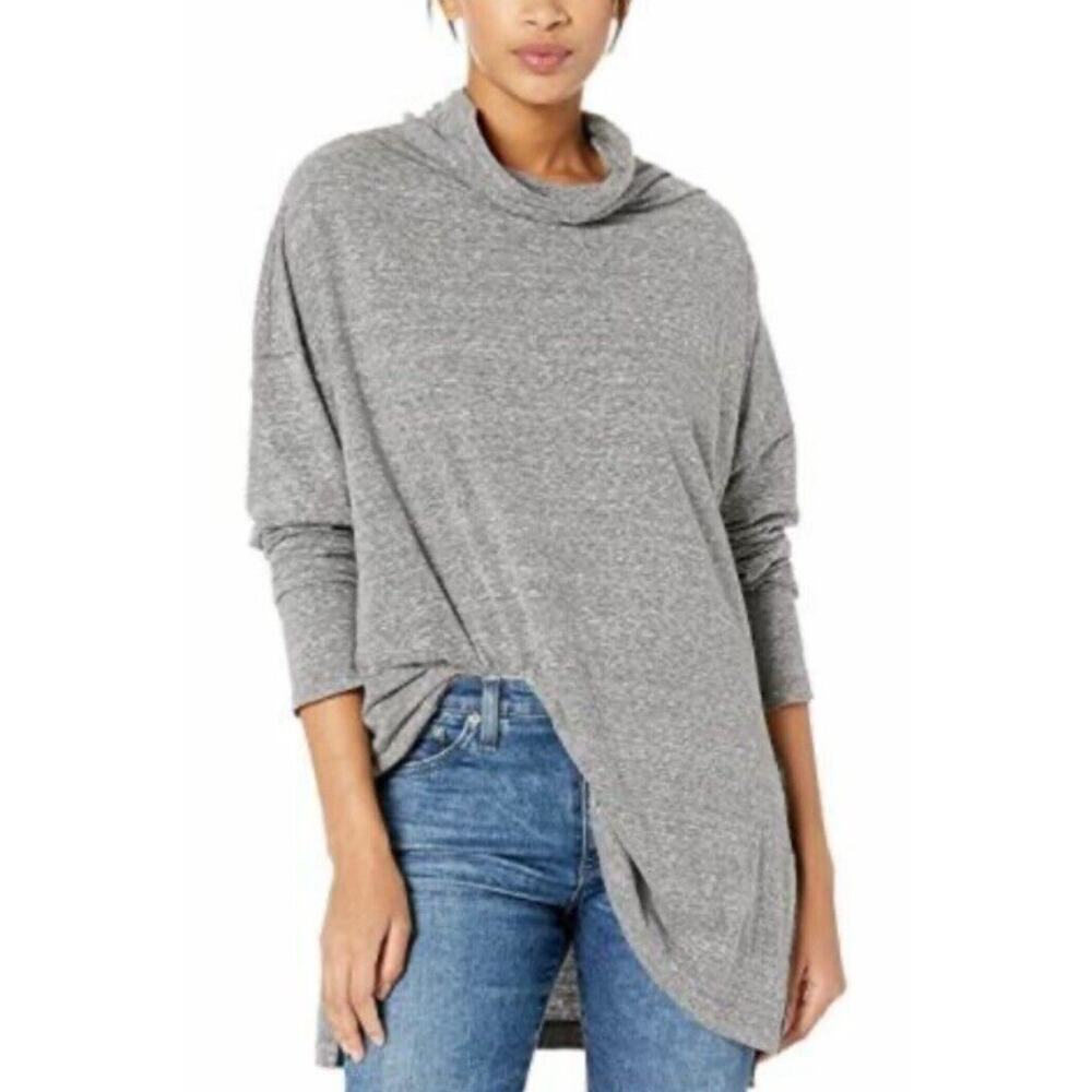 Free People Bella Vista Tunic •M• Gray Cowl Neck Long Sleeve Top Shirt